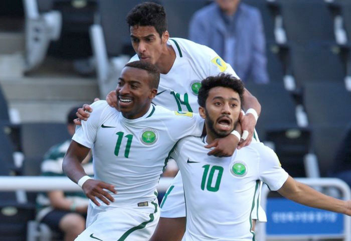 Saudi Arabian players celebrate their goal against Ecuador in the Under-20 World Cup Soccer in Incheon Thursday. — AFP