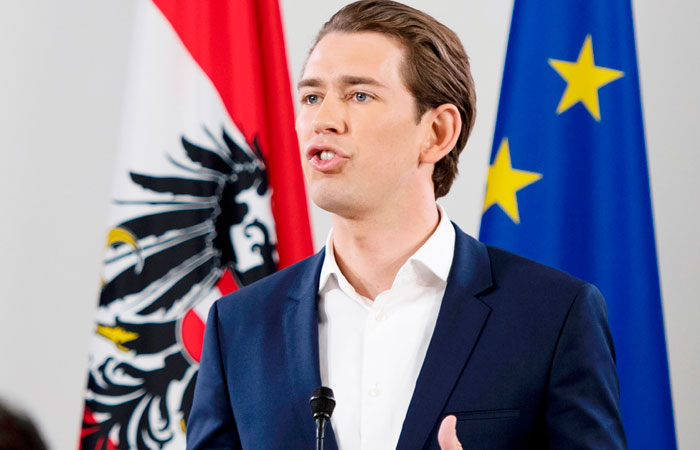 Austrian Foreign Minister Sebastian Kurz holds a press conference after being appointed as head of the country’s center-right People’s Party (OeVP) in Vienna,  this week. — AFP