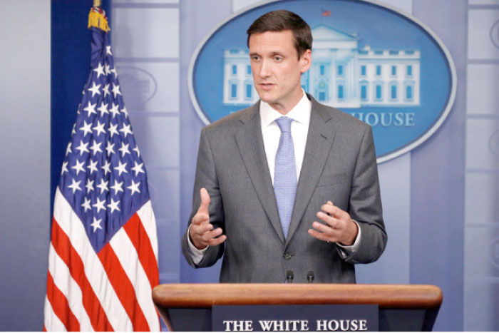 White House Homeland Security Advisor Tom Bossert speaks to reporters about the global WannaCry “ransomware” cyber attack, prior to the daily briefing at the White House in Washington, on Monday. — Reuters
