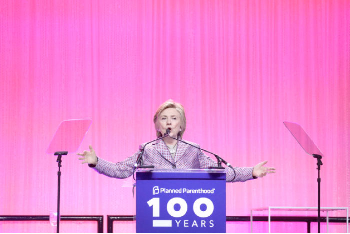Former US Secretary of State Hillary Clinton speaks during the Planned Parenthood 100 Years Gala in New York on Tuesday. — Reuters