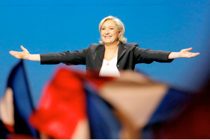 Marine Le Pen, French National Front (FN) candidate for 2017 presidential election, attends a campaign rally in Villepinte, near Paris, France, on Monday. — Reuters