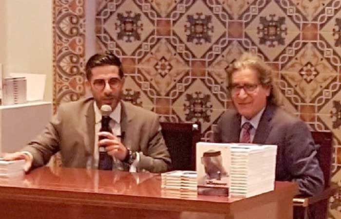 Author Faisal J. Abbas with veteran Saudi journalist Othman Al-Omeir who wrote the book’s introduction at the launch event at Arab Media Forum in Dubai. — Courtesy photo