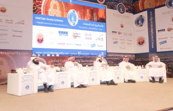 Panelists discussing measures to tackle cyber attacks during the Jubail Cyber Security Conference. — SG photo