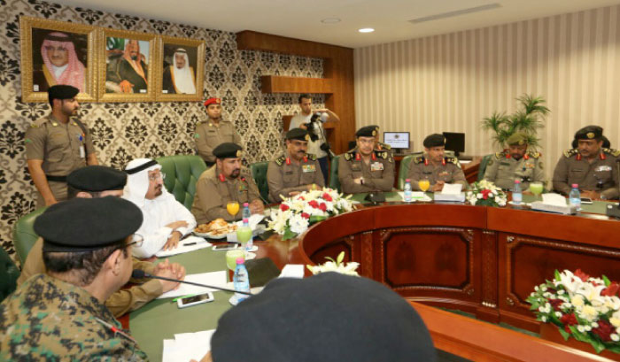 Senior public security officials reviewing the ongoing ‹A Nation without violator campaign› in Makkah region. —  courtesy photo