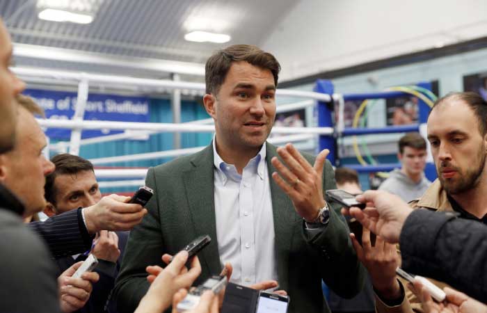 Promoter Eddie Hearn during the media session of the Joshua-Klitschko fight in London. — Reuters