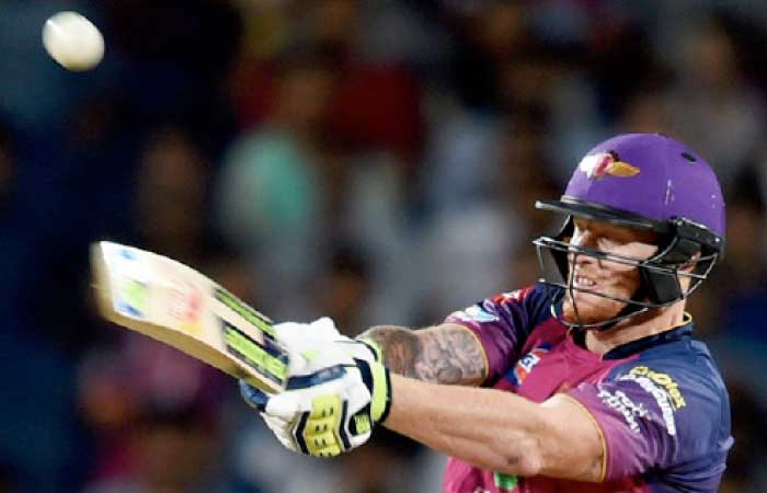 Rising Pune Supergiants batsman Ben Stokes plays a shot during the IPL T20 match played against Gujarat Lions in Pune on Monday. – Reuters