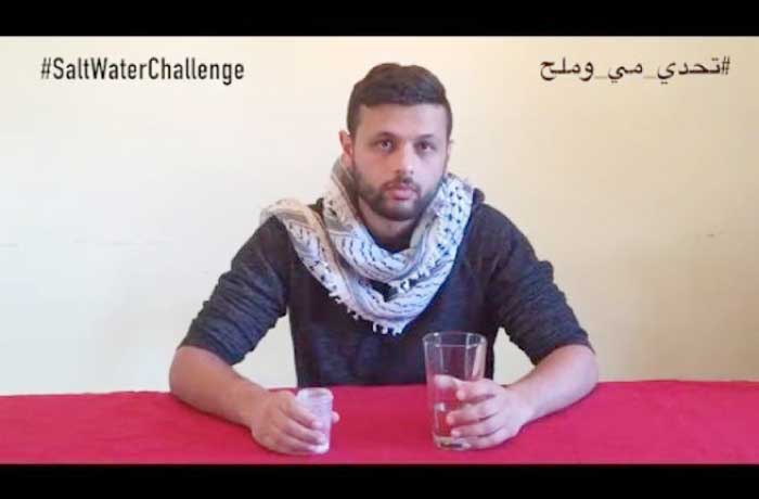 Aarab Barghouti, son of imprisoned Fatah leader Marwan Barghouti, is seen drinking salt water in support of his father and other Palestinian political prisoners.
