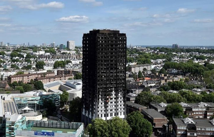 Extensive damage is seen to the Grenfell Tower block which was destroyed in a disastrous fire, in north Kensington, West London. — Reuters