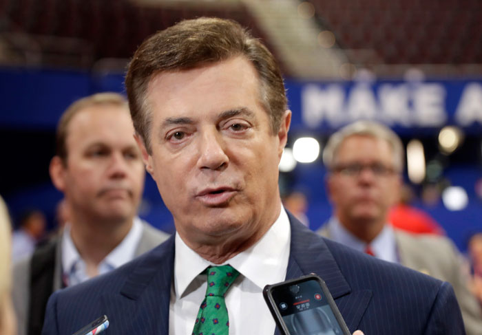 File photo shows the then-Donald Trump campaign chairman Paul Manafort talking to reporters on the floor of the Republican National Convention, in Cleveland. — AP