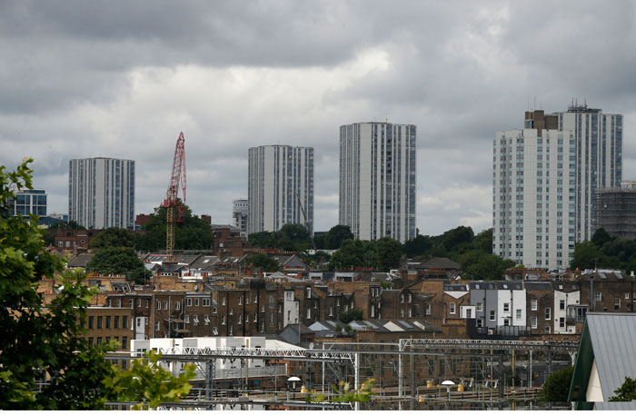 A general view of the housing towers of the Chalcots Estate in the borough of Camden, north London, Saturday. Camden Borough Council said in a statement Saturday that it housed many of the residents at two temporary shelters while many others were provided hotel rooms, after inspectors found fire safety issues in housing towers, following the inferno in a west London apartment block that killed 79. — AP