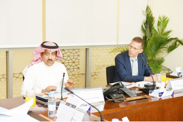 Dr. Bandar Al-Knawy, executive director of health affairs in the Saudi Arabian National Guard, speaks at a meeting of the executive board of King Abdullah Award for Medical Research.