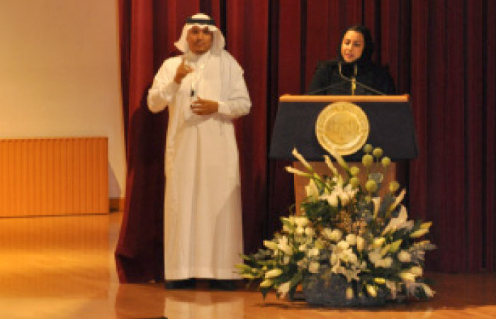 Khuloud Attar delivers her acceptance speech after receiving this year’s Outstanding Alumna Award.