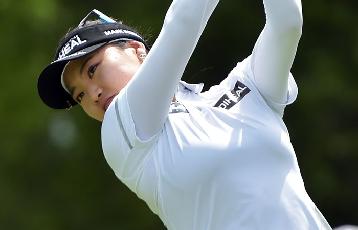 Ryu So-yeon of Korea hits her tee shot on the third hole during the second round of the Walmart NW Arkansas Championship in Rogers, Arkansas, Saturday. — AFP