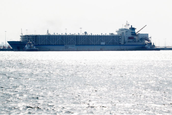 A ship decks at Hamad port in Doha. — Reuters