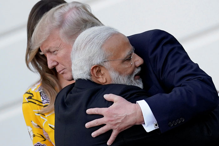 India's Prime Minister Narendra Modi hugs US President Donald Trump as he departs the White House after a visit, in Washington, US, Monday — Reuters