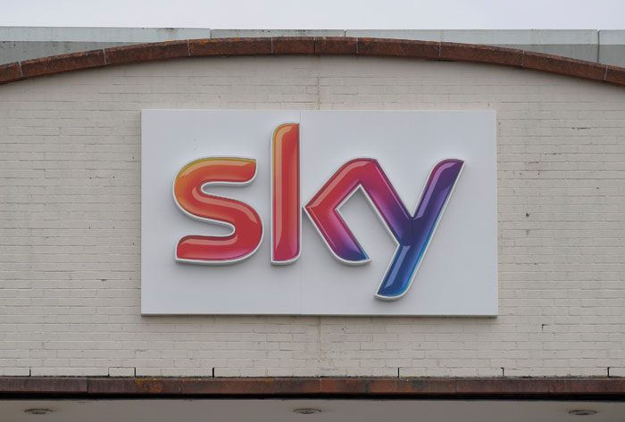 The Sky News logo is seen on the outside of offices and studios in west London Thursday. — Reuters