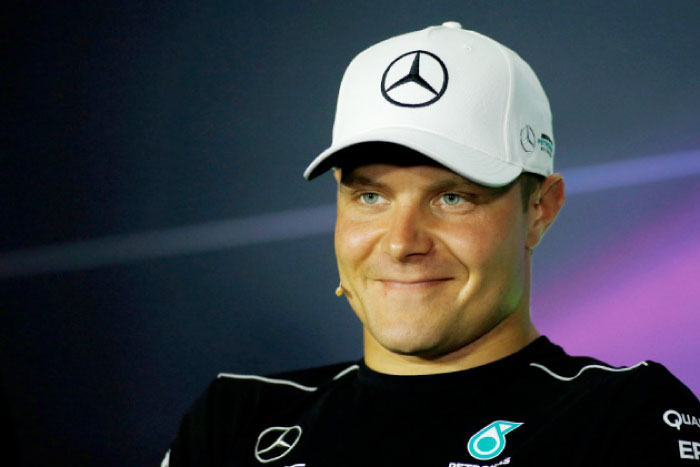 Mercedes Formula One driver Valtteri Bottas of Finland reacts during a news conference in Baku, Azerbaijan, Thursday. — Reuters