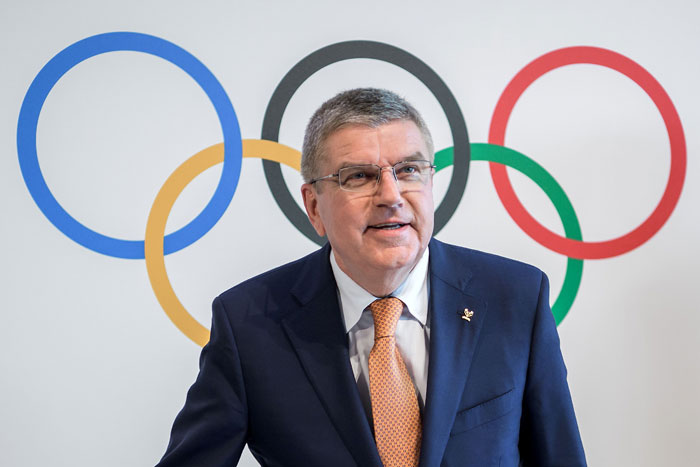 International Olympic Committee (IOC) President Thomas Bach attends a press conference on June 9, 2017 at the Olympic Museum in Lausanne. IOC top brass recommended Friday that hosting rights for the 2024 and 2028 Olympics be awarded together, virtually assuring that rival bidders Paris and Los Angeles will both host the Games. —  AFP