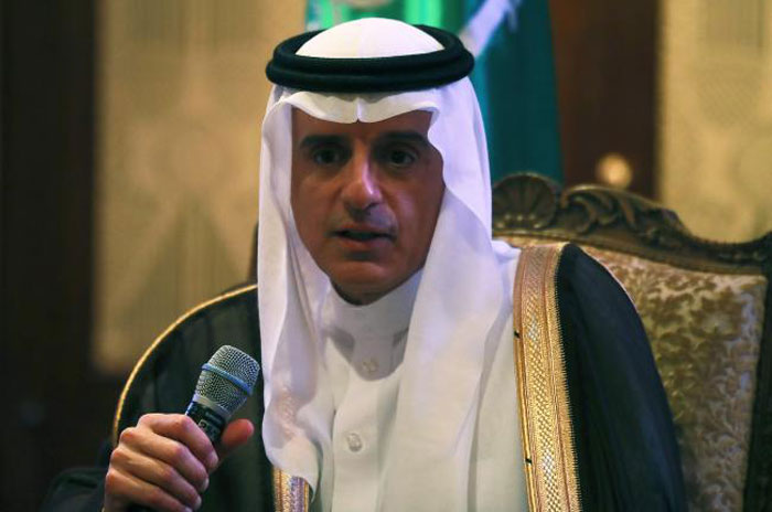 Saudi Arabia Foreign Minister Adel Al-Jubeir speaks to the press on current events and challenges in the Middle East in Paris Tuesday. — AFP