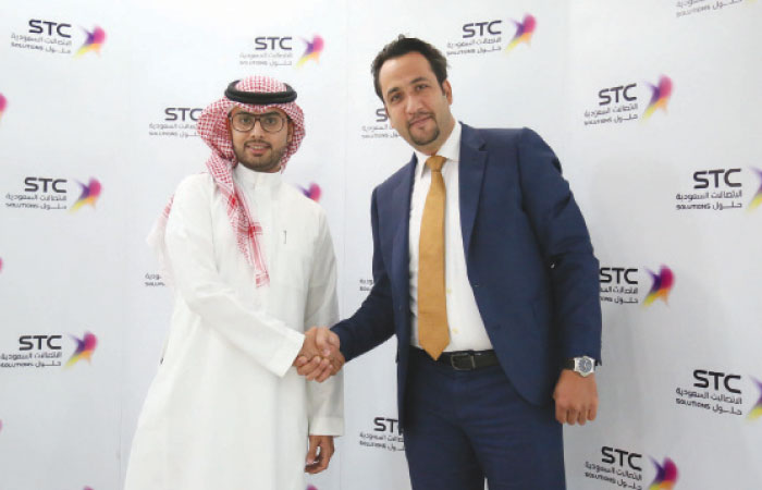 Abdullah Aldhafr, Cloud Business Development Manager at STC Cloud, with  Mohammed Al-Moneer, Regional Director MENA for A10 Networks, at the partnership signing ceremony